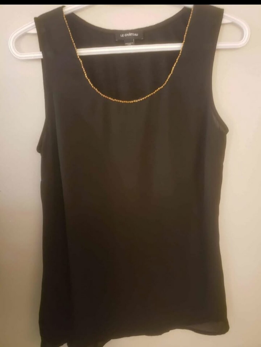 le chateau Black Sleeveless Camisole with Beaded Trim